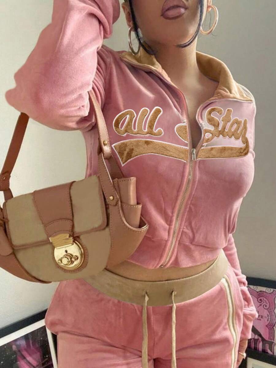 SHEIN Slayr 女士拉链休闲长袖日常运动衫、长袖上衣 - 西瓜粉 - 查看 1