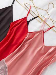 3 piezas Camisón con encaje y bloque de color con camisa para mujer
