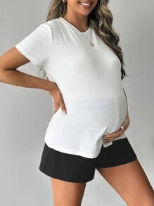 SHEIN 2pcs Maternity Summer Casual White Graphic T-Shirt And Adjustable Waist Loose Pants Outfit For Pregnant Women - White - View 4