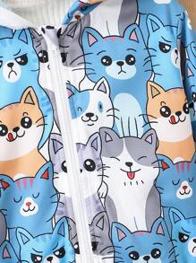 SHEIN Young Boy Casual Cute Animal Cartoon Print Hooded Zipper Jacket With Thermal Lined, Suitable For Outdoor Activities And Gatherings, Autumn/Spring - Multicolor - View 5