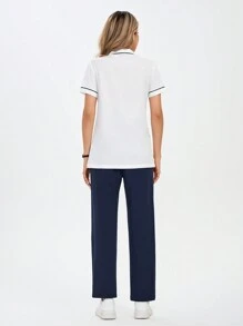 TaskEZ White And Navy Blue Nurse Wear Clothes For Women | Hospital Uniform For Nurses | Clinic Uniforms | Hospital Uniform Contrast Trim Short Sleeve Top And Long Pants  Scrubs Set  Scrub Sets  Uniform Coat Fits For Nurse, Pharmacist, Beautician, Dentist, Physician, Nurse Practitioners, Lab Staffs - Multicolor - View 12