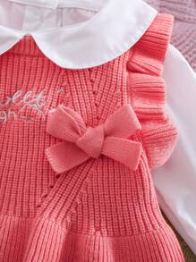 Ensemble pull et robe en tricot mignon et simple pour bébé fille en automne et hiver. Artisanat délicat de qualité, avec un nœud décoratif qui montre l'élégance princière. La jupe en tulle rend les filles charmantes et mignonnes. Les bordures à volants sont adorables. Convient pour la maison, les sorties, les dîners, les fêtes, la cour de récréation et plus encore. - Multicolore - Voir 4
