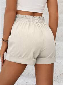 Breezaya Pantalones cortos sencillos y casuales con volantes para mujer - Beis - Ver 2