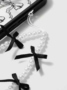 ROMWE Kawaii 1pc Black Bow Decor Pearl Bracelet, Black Bow Phone Case Compatible With IPhone 11 12 13 14 15 Pro Max