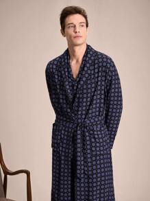 EverLounge Men's All-Over Print Long Sleeve Loose Casual Robe With Double Pockets, Loungewear - Multicolor - View 1