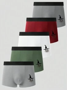 5pcs Men's Simple Pumpkin Pattern Boxer Briefs, Halloween Themed - Multicolor - View 1