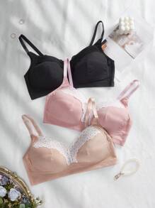 3 piezas Sujetadores inalámbricos con parches de encaje para mujer de talla grande