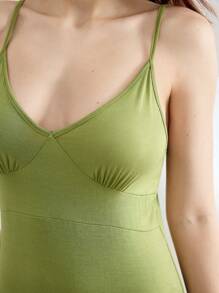 Ocili 柔软罗纹针织吊带连衣裙，采用混纺面料制成，丝滑透气 - 綠色 - 查看 4