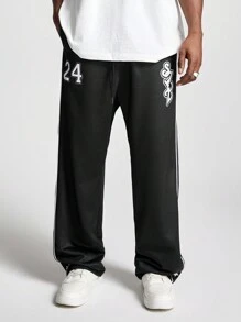 Manfinity NXTstreet Pantalones de chándal rectos y holgados con estampado digital de punto para hombre - Negro - Ver 7