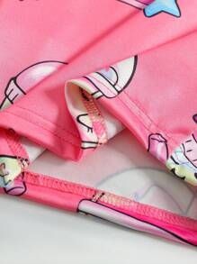 年轻女孩校园紧身睡衣套装，简约全身趣味印花图案短裤和紧身短袖，休闲两件套 - 彩色 - 查看 5