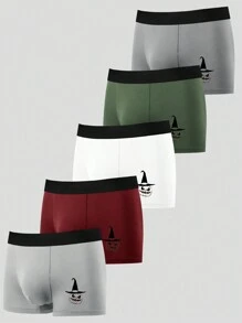 5pcs Men's Simple Pumpkin Pattern Boxer Briefs, Halloween Themed - Multicolor - View 7