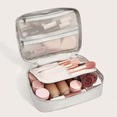 1 pieza Bolsa de almacenamiento de poliéster, bolsa de aseo portátil minimalista, ideal para empacar cosméticos y artículos esenciales de viaje, con estilo bohemio