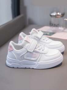 儿童/学生休闲魔术贴运动鞋，白色帆布鞋