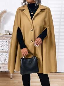 Plus Size Women's Solid Color Minimalist Everyday Cape Coat