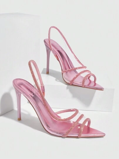 CUCCOO SZL Kadın Modası Şeffaf PVC Kristal Süslemeli Açık Burun Stiletto Yüksek Topuklu Ayakkabılar Seyahat, Buluşma, Parti, Düğün ve Tatil İçin Bahar Ayakkabıları Bahar Tatili Paskalya Balo Topuklu Ayakkabılar