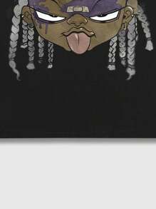 ROMWE MEN Street Life Áo thun nam tay ngắn cổ tròn in hình nhân vật hoạt hình thường ngày mùa hè, đi học - màu đen - Xem 6