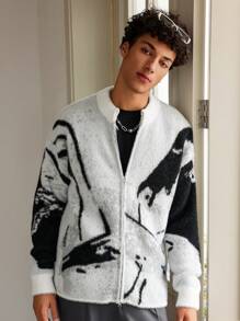 Manfinity EMRG Chaqueta tipo cardigan casual de uso diario con cremallera para hombres