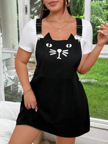 SHEIN Unity Plus Size Emoticon Printed Front Button Dress, Casual Wear - Black - View 1