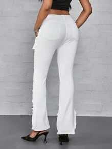 SHEIN ICON Quần Jeans Skinny Bootcut Nhiều Túi Màu Trơn Thường Ngày Cho Nữ - trắng - Xem 2