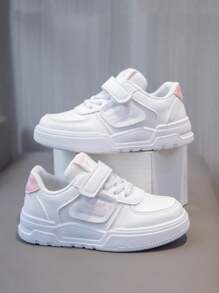 儿童/学生休闲魔术贴运动鞋，白色帆布鞋