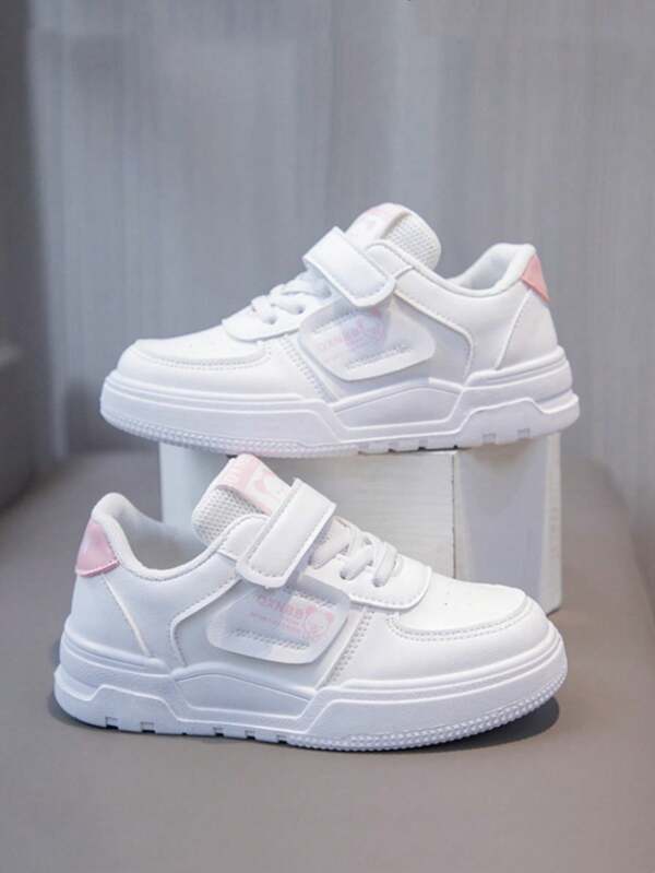 Kids/Students Casual Hook-And-Loop Fastener Sneakers, White Canvas Shoes