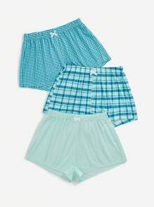 3pcs/Set Plaid Pajama Bottoms For Women - Green - View 4