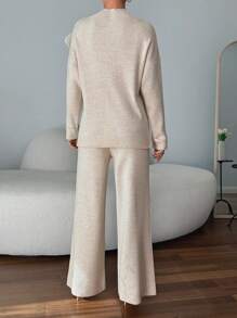 EURMUSE Women Sweater Sets With 3d Big Ribbon Detail - Beige - View 3