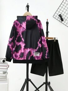 SHEIN 2 件青少年男童休闲运动衫和短裤套装，秋季 - 黑色 - 查看 2