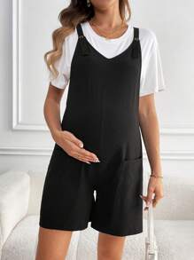 SHEIN Maternity Casual Solid Color Pocket Romper, Summer