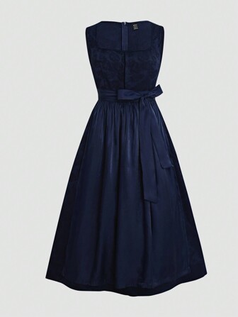 Fairmaia Women Solid Color Simple Sleeveless Square Neckline Dress With Detachable Apron, Dirndl Dresses, For Oktoberfest, Halloween