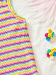 SHEIN VCAY Vacation Knitted Colorful Striped Open Shoulder Women's Dress - Multicolor - View 4