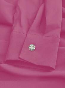 SHEIN Clasi 女士纽扣细节长袖收腰开衩优雅连衣裙，迷人风格长款女装