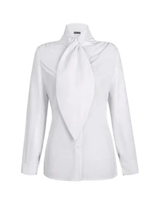 Chiquease 女式純色長袖襯衫 - 白色 - 查看 1