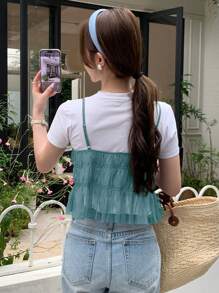 DAZY 女士细肩带露背系带性感时尚舒适吊带背心透明上衣 - 綠色 - 查看 4