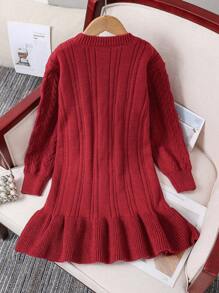 Sparklyn Tween Girl Turtleneck Cable Knit Sweater Dress, Autumn Winter