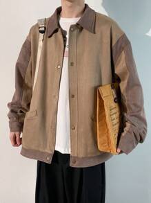 Claim Dot Men's Solid Color Simple Casual Long Sleeve Shacket - Multicolor - View 1