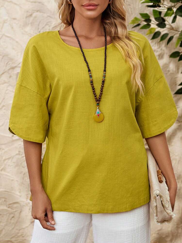 Women's Basic Crew Neck Shirt, Suitable For Work, Teacher, And Fall Outfits