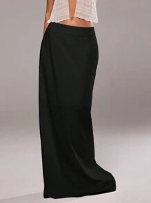 Aloruh Women's Solid Color Minimalist Casual Skirt - Black - View 1