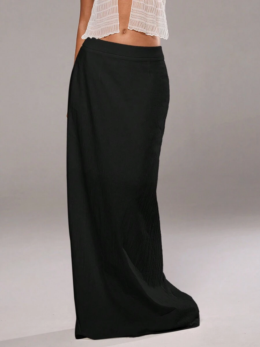 Aloruh Women's Solid Color Minimalist Casual Skirt - Black - View 1