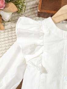 SHEIN Infant Girls Elegant Casual Versatile Comfortable White Ruffled Long Sleeve Blouse, Fall Winter - White - View 5