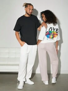 SHEIN Unity 女士白色字母唇印休闲 T 恤，夏季 - 彩色 - 查看 3