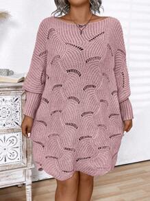 Plus Size Women's Solid Color Simple Daily Hollow-Out Long Sleeve Sweater