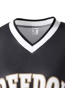 SHEIN 少女休闲街头风格冰球图案运动衫 - 黑色 - 查看 4