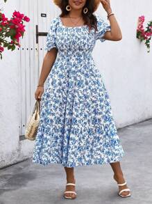 EMERY ROSE Women Plus Size Printed Floral Dress, Women Summer Outfit