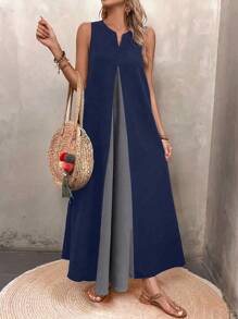 SHEIN LUNE 女士 V 领拼接拼色无袖夏季连衣裙 - 彩色 - 查看 7