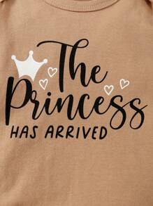 Vintaside Kids 3pcs Baby Girls' Cute Heart & Leopard Print Long Sleeve Bodysuit, Ruffled Letter Tee And Pants Set, For Christmas - Khaki - View 3