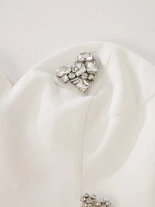 Anewsta 2024 Spring Summer New Arrival Pearl Decor White Open Shoulder Dress - White - View 10