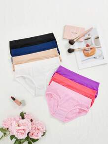 7pcs/Pack Women Seamless Solid Color Simple Daily Triangle Briefs - Multicolor - View 1