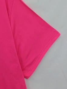 SHEIN LUNE Plus Size Women's Teddy Bear Print Top And Shorts Set - Hot Pink - View 3