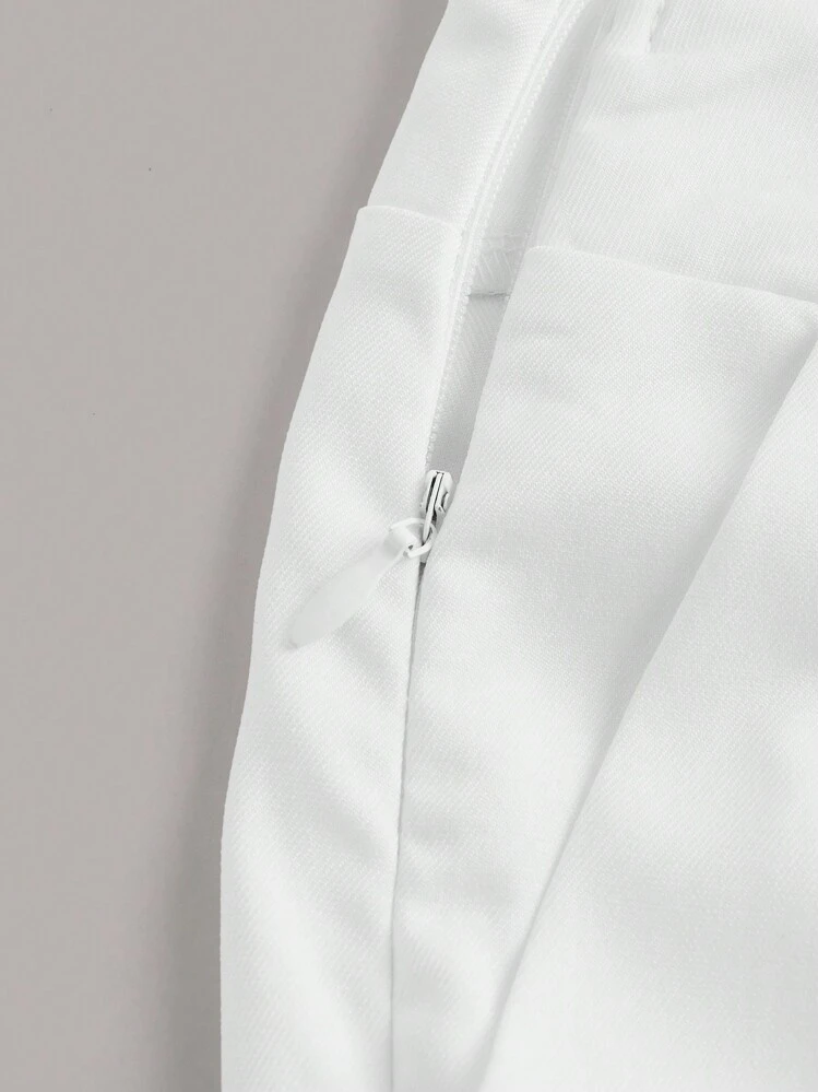 Sweetra Pantalones blancos largos de cono de unicolor casuales para mujer, pantalones cargo capri blancos de bolsillo con cremallera de ajuste regular casuales para el uso diario de primavera/otoño - Blanco - Añade 3